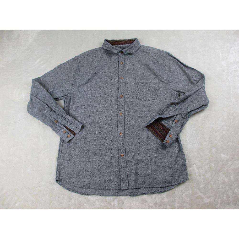 Earthbound Shirt Mens Extra Large Blue Button‎ Up Flip Cuff Long Sleeve Casual*